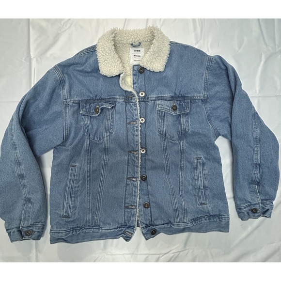 Womens Denim Jacket Button Up Fleece Lined with Pockets 100% Cotton Size 12 - Picture 2 of 12